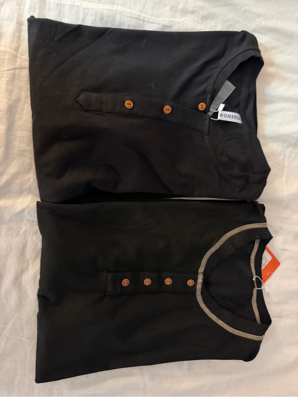 Amazon Black Short Sleeve Henley Tee with Button Placket